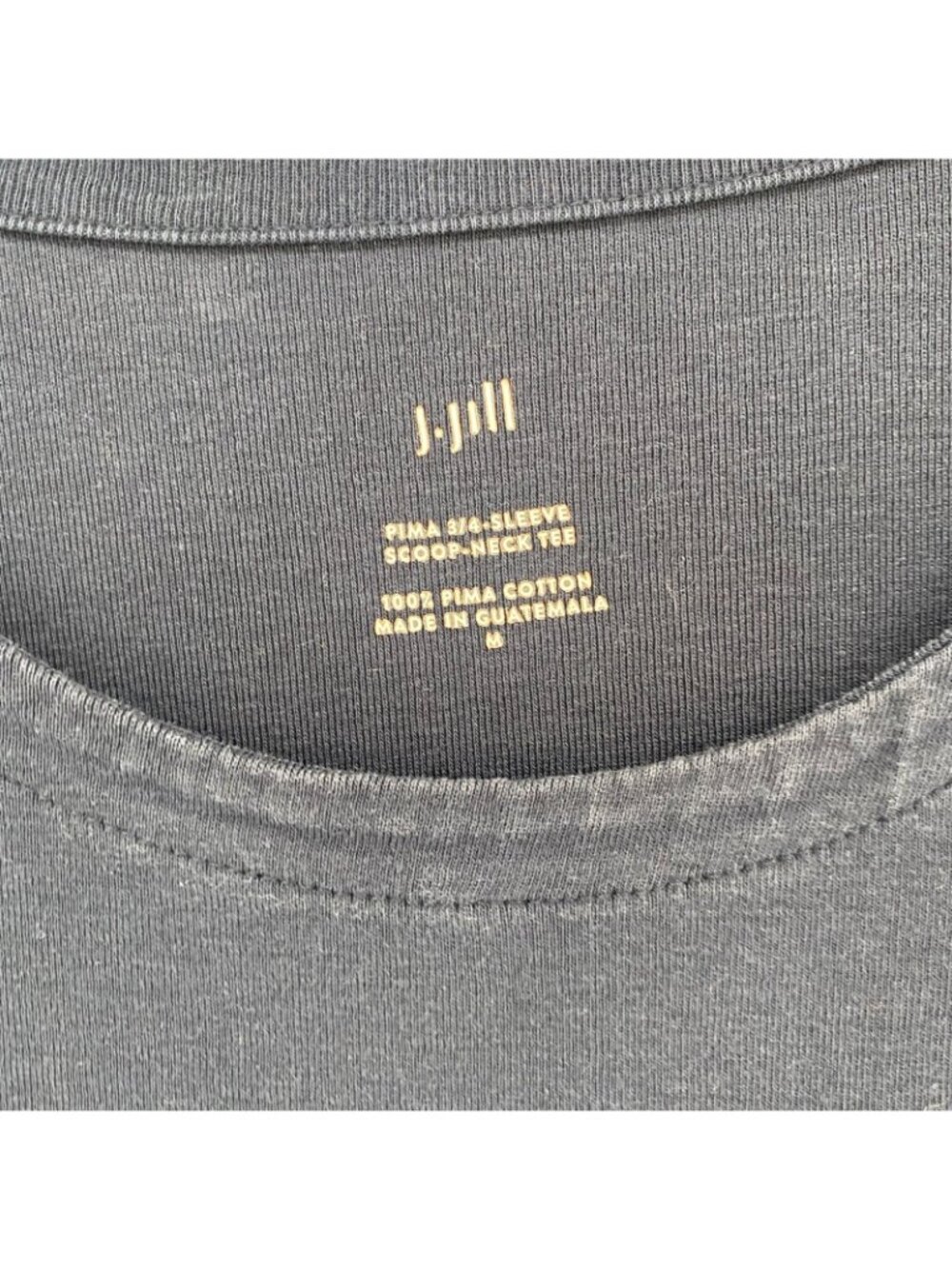 J Jill Top Womens Medium Navy Pima Cotton 3/4 Sleeve Scoop Neck Tee Stretch Knit - Picture 5 of 10